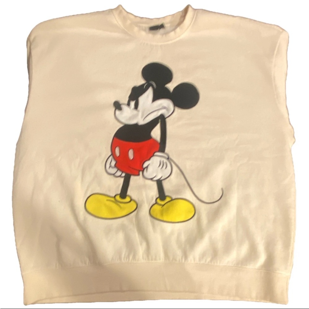 Disney Mickey Mouse XL White Cotton Graphic Pullover Sweatshirt Crew Neck